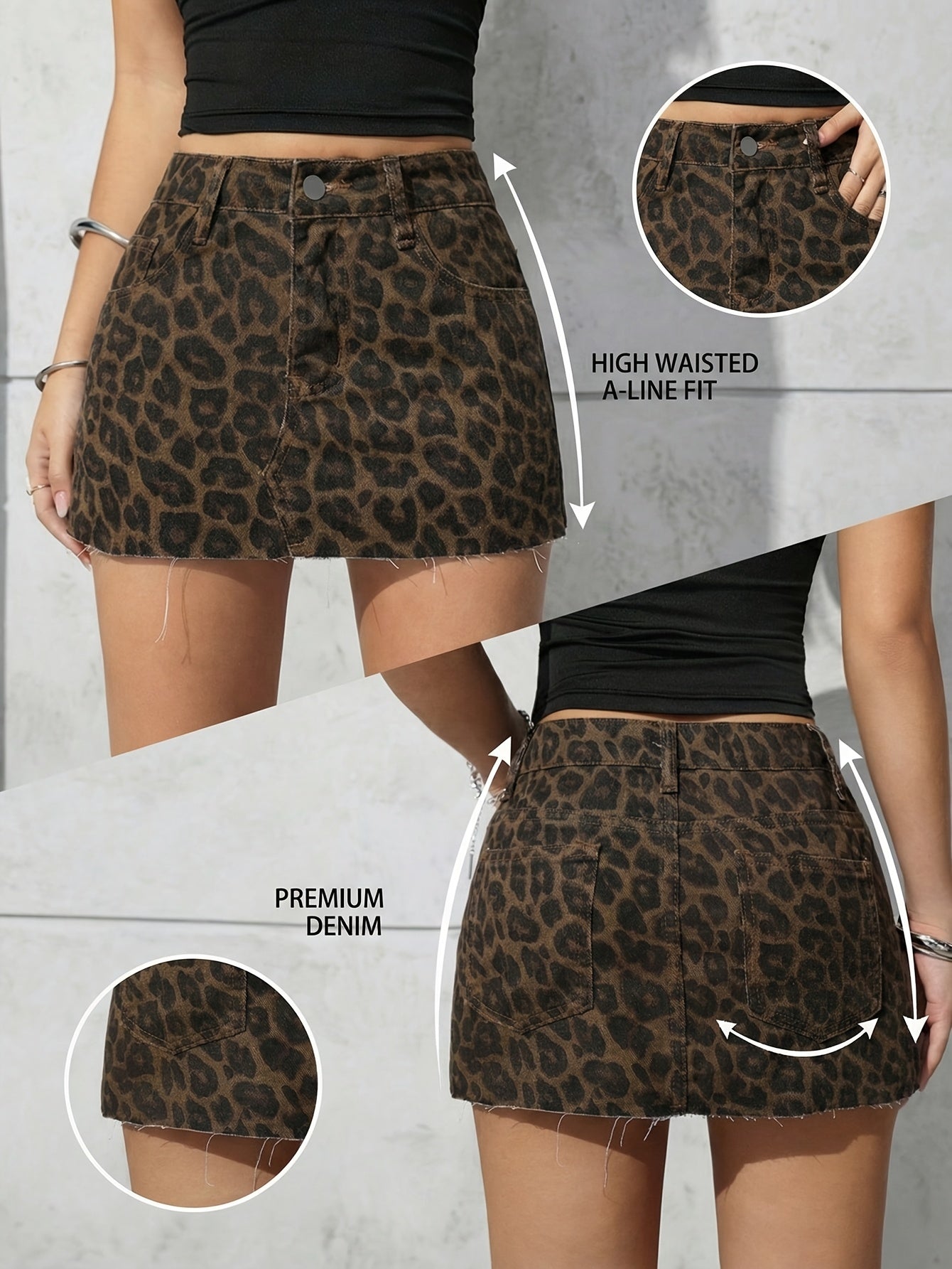 Women's 2026 New Fashion Denim Mini Skirt, Spring/Summer Trend Leopard Print Design, Elegant and Stylish Women's Short Skirt