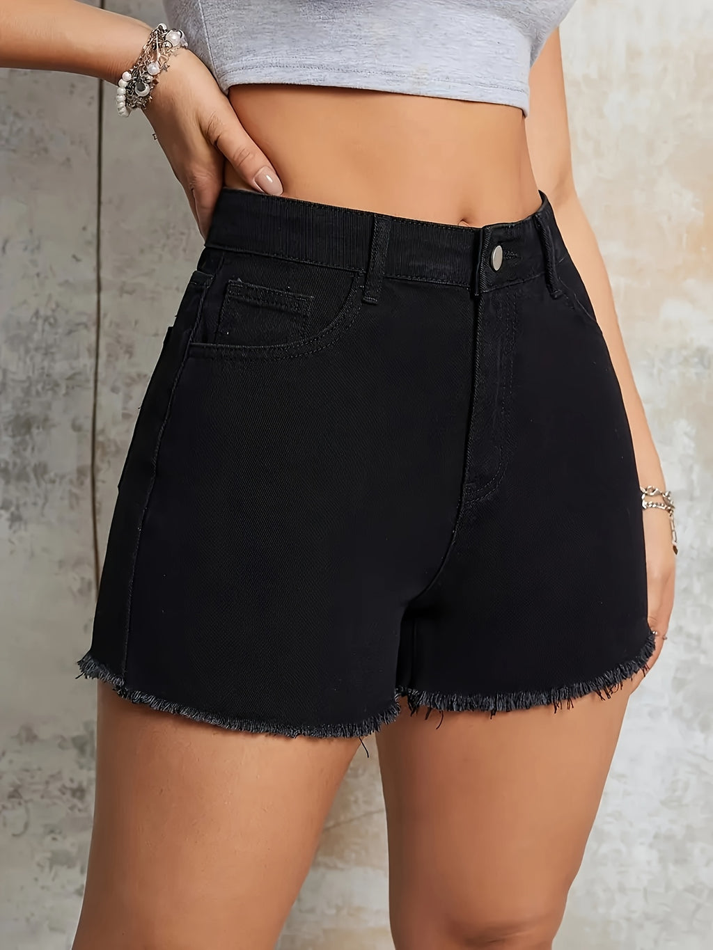 Women's - Embroidered - Denim Shorts - Frayed